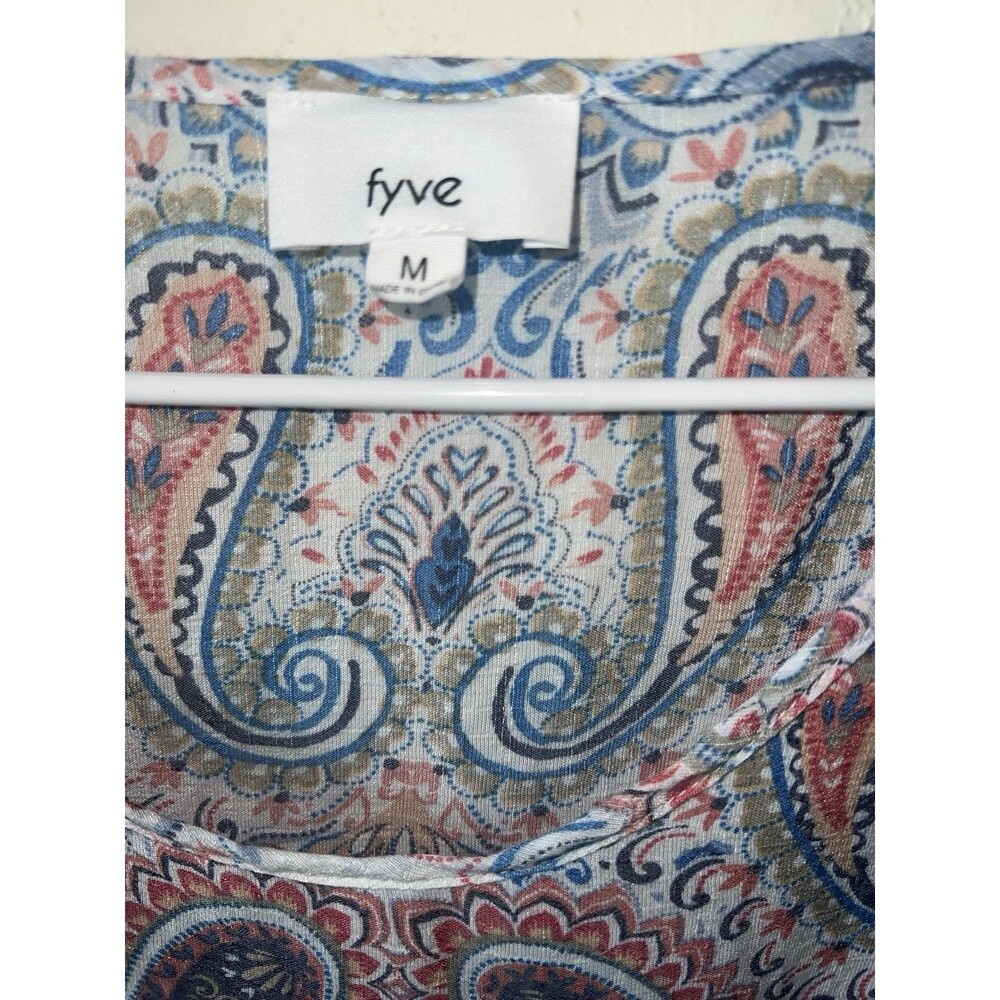 FRYE & CO Blouse Womens M Blue Paisley Chiffon Belle Sleeve Babydoll Top Boho - Picture 3 of 9